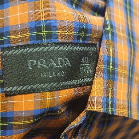 Prada Casual Orange and Blue Button Down Shirt - Picture 4 of 8